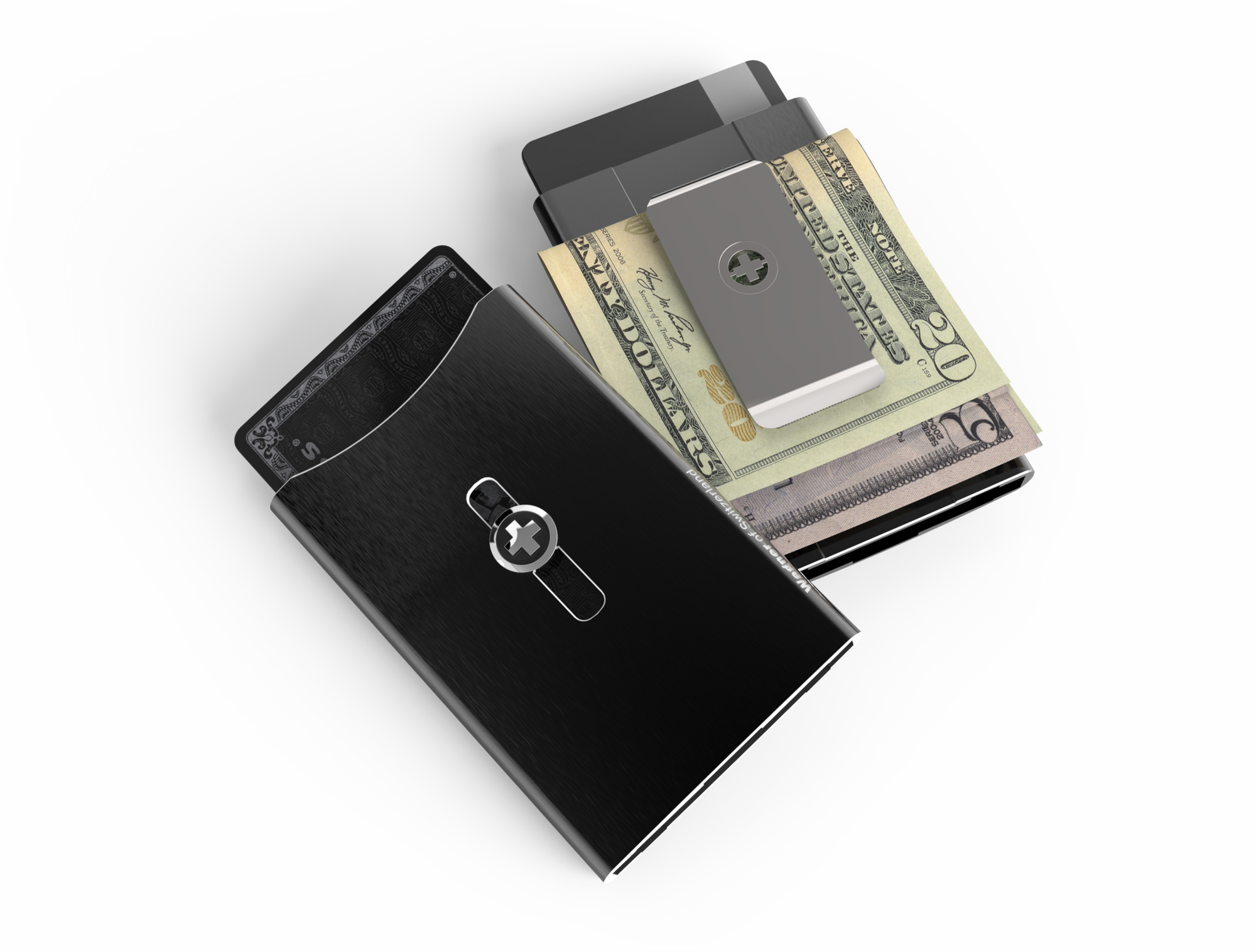 SWISS WALLET ICE, Cardholder Money-clip, brushed black - Wagner