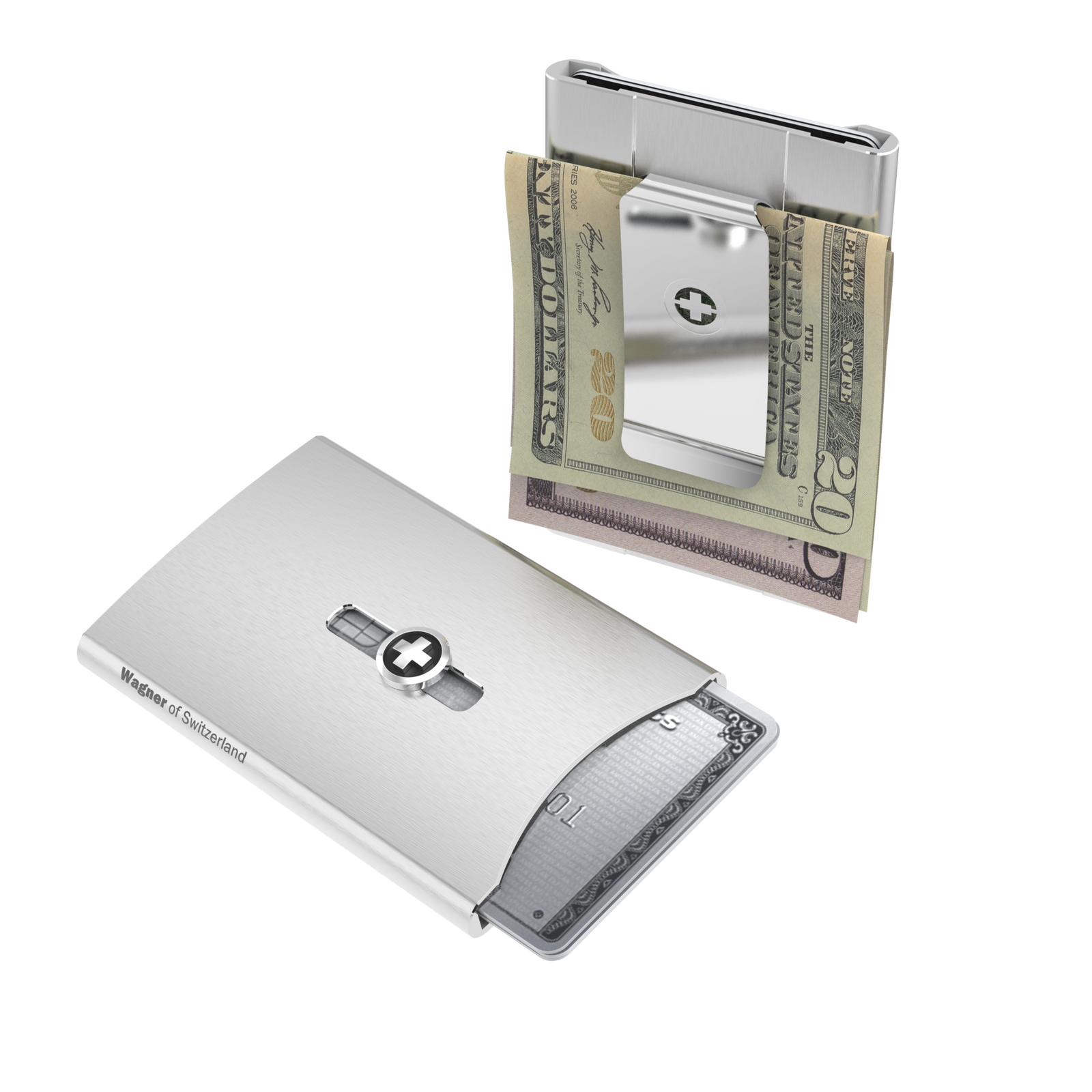 SWISS WALLET ICE, Cardholder Money-clip, brushed silver