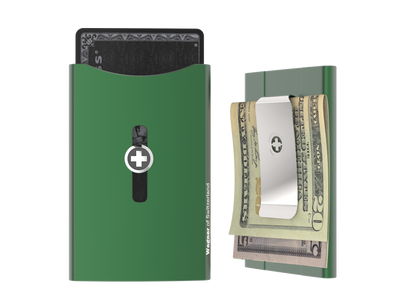 SWISS WALLET ORIGINAL, cardholder with moneyclip, green