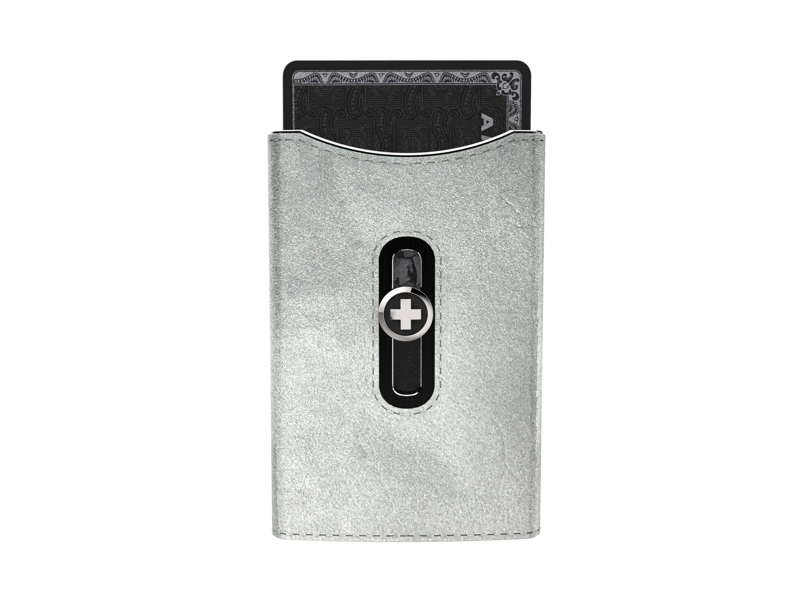 SWISS WALLET SKIN, Cardholder Money-clip, silver on black